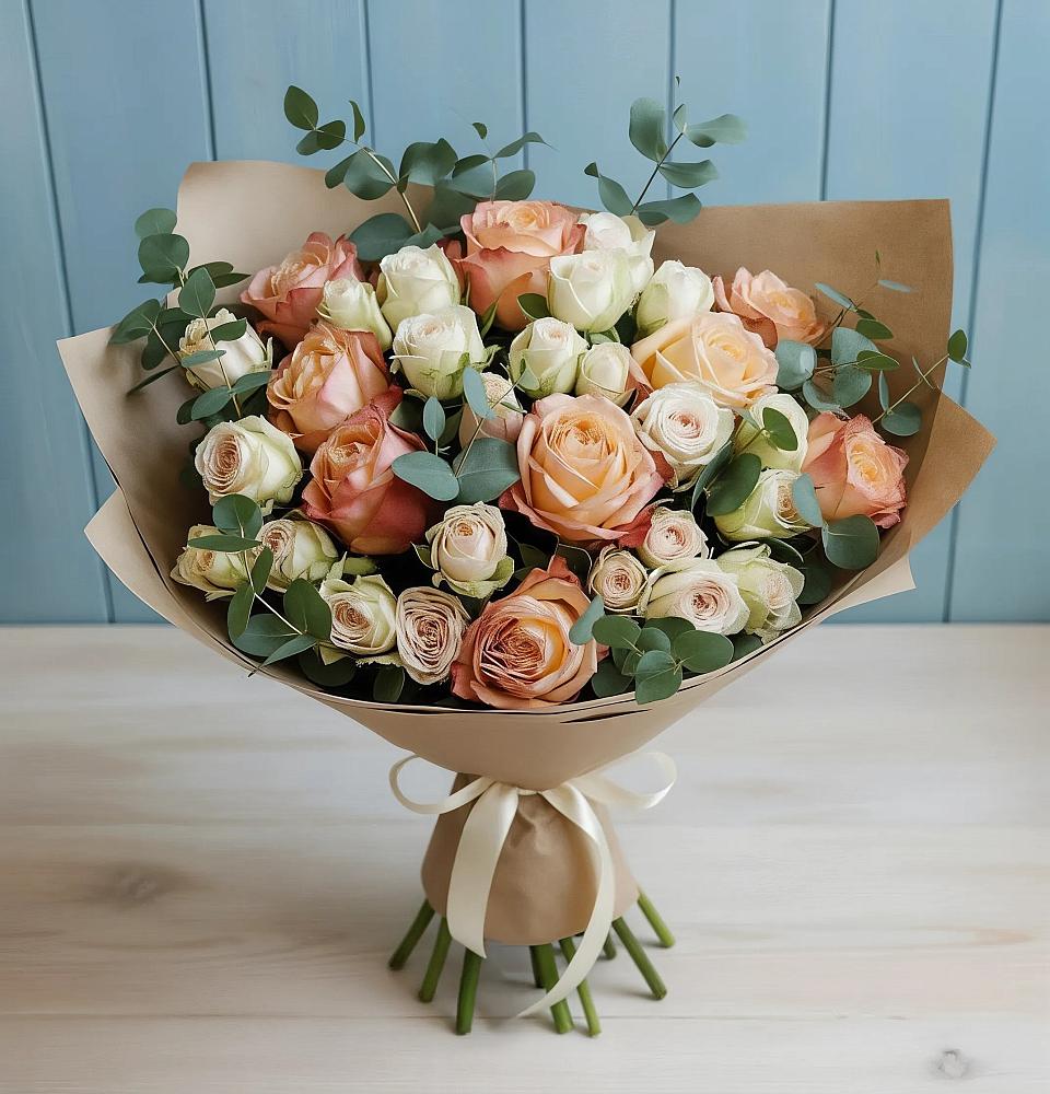 Букет цветов из: Альстромерии и Розы в Бакале