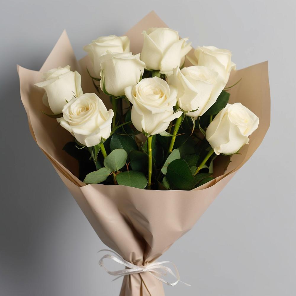 Букет 9 Белых роз Эдлесс Лав в Бакале