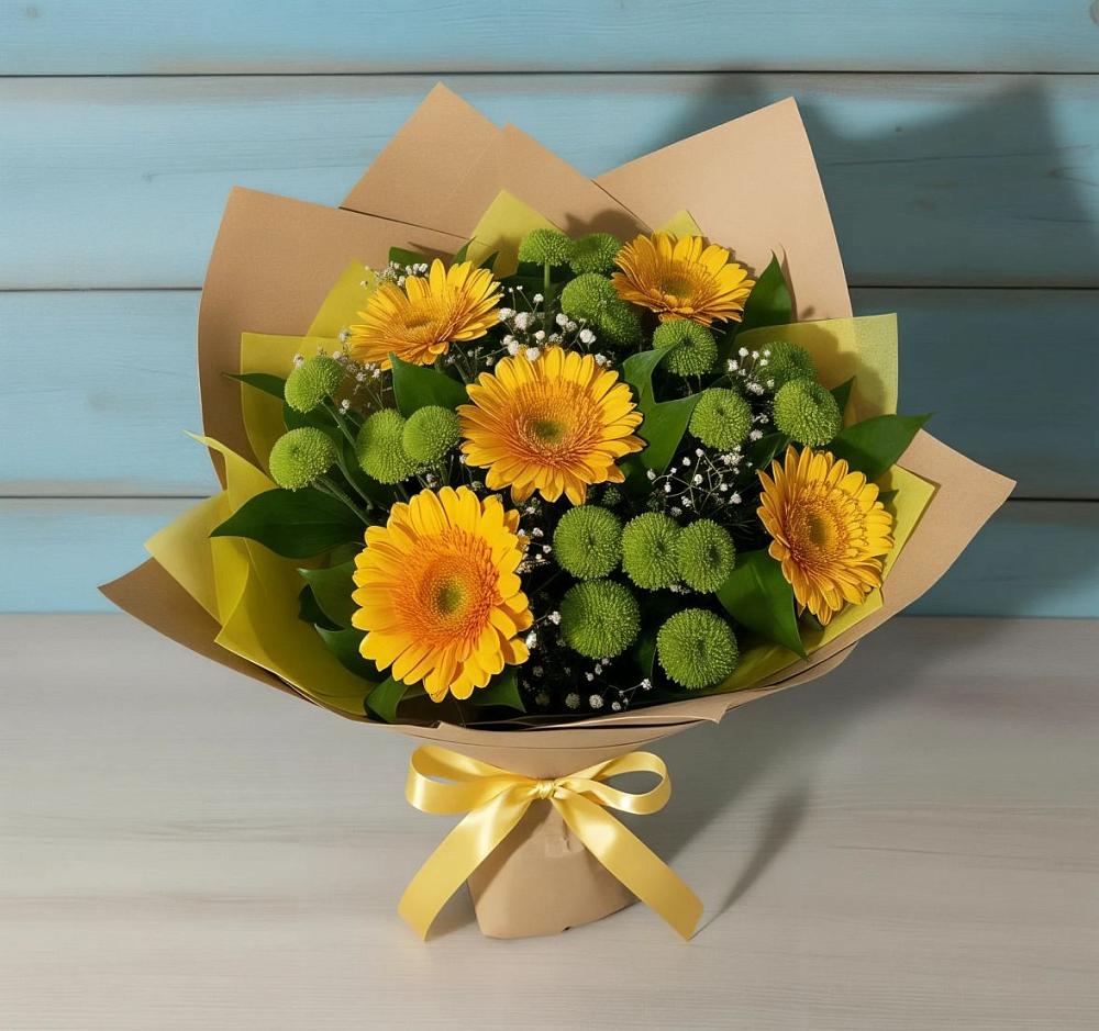 Букет цветов из: Герберы и Хризантемы в Бакале
