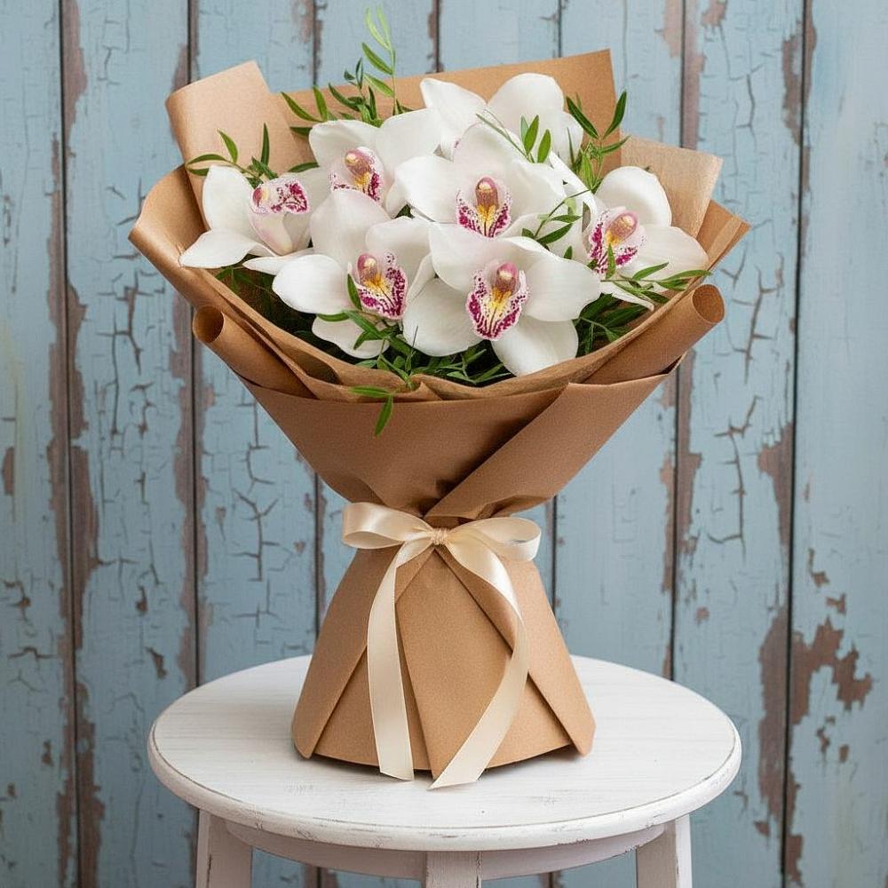 Букет цветов из: Орхидеи и Розы в Бакале