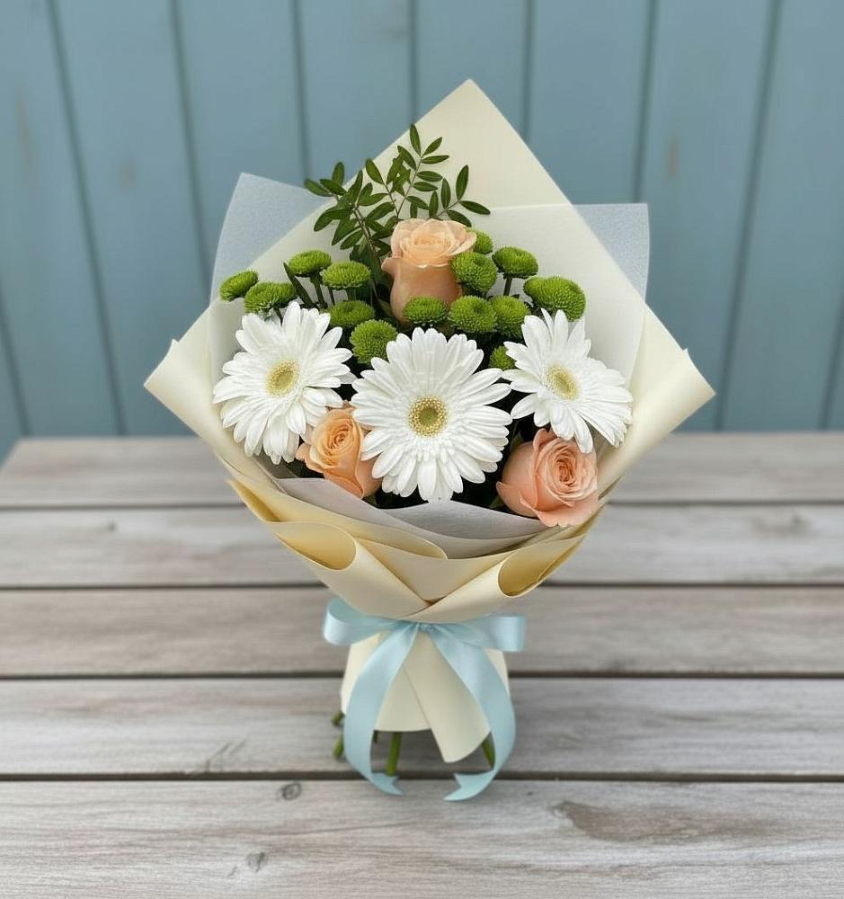 Букет цветов из: Герберы, Розы и Хризантемы в Бакале