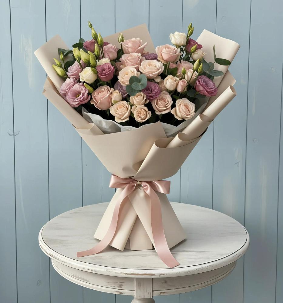 Букет цветов из: Розы и Лизиантусы в Бакале