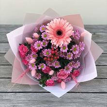 Букет цветов из:  Розы, Герберы и Хризантемы в Бакале
