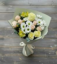 Букет цветов из:  Альстромерии, Розы и Хризантемы в Бакале